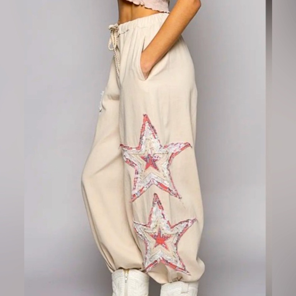 POL White Joggers with Red Star Accent
